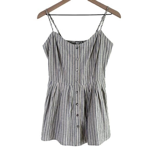 Anthropologie Ethereal Striped Linen Cotton Romper Button Front Cream Blue, S - Picture 1 of 10